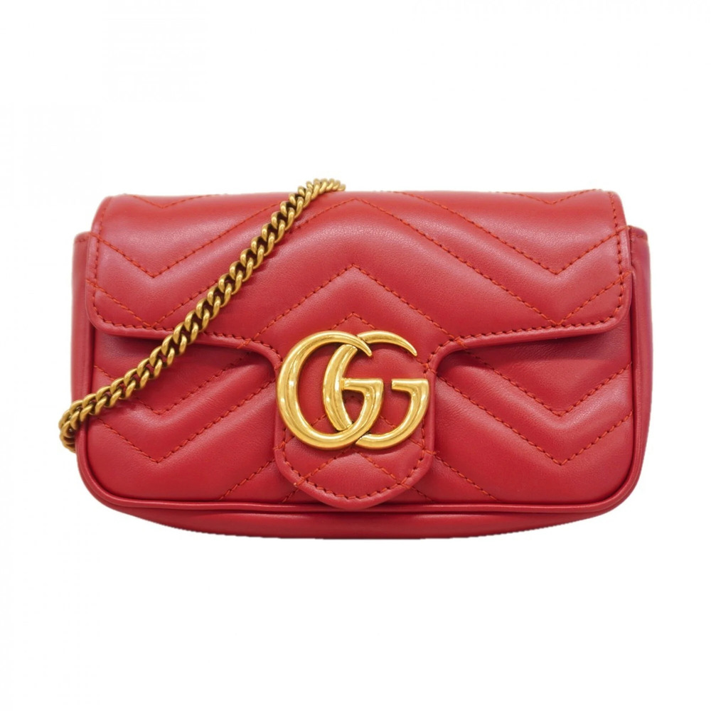 GUCCI Authentic Red Leather GG Marmont Shoulder Bag - Picture 1 of 8